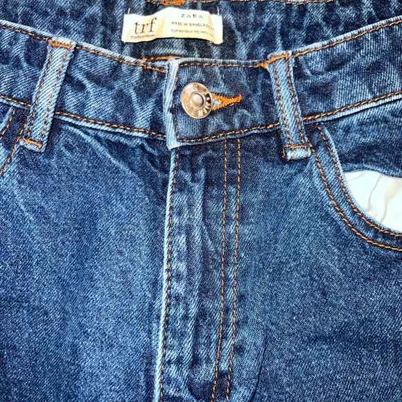Zara TRF Hi-Rise Culotte Wide Leg Raw Hem Blue Jeans Size 8 - Picture 6 of 8